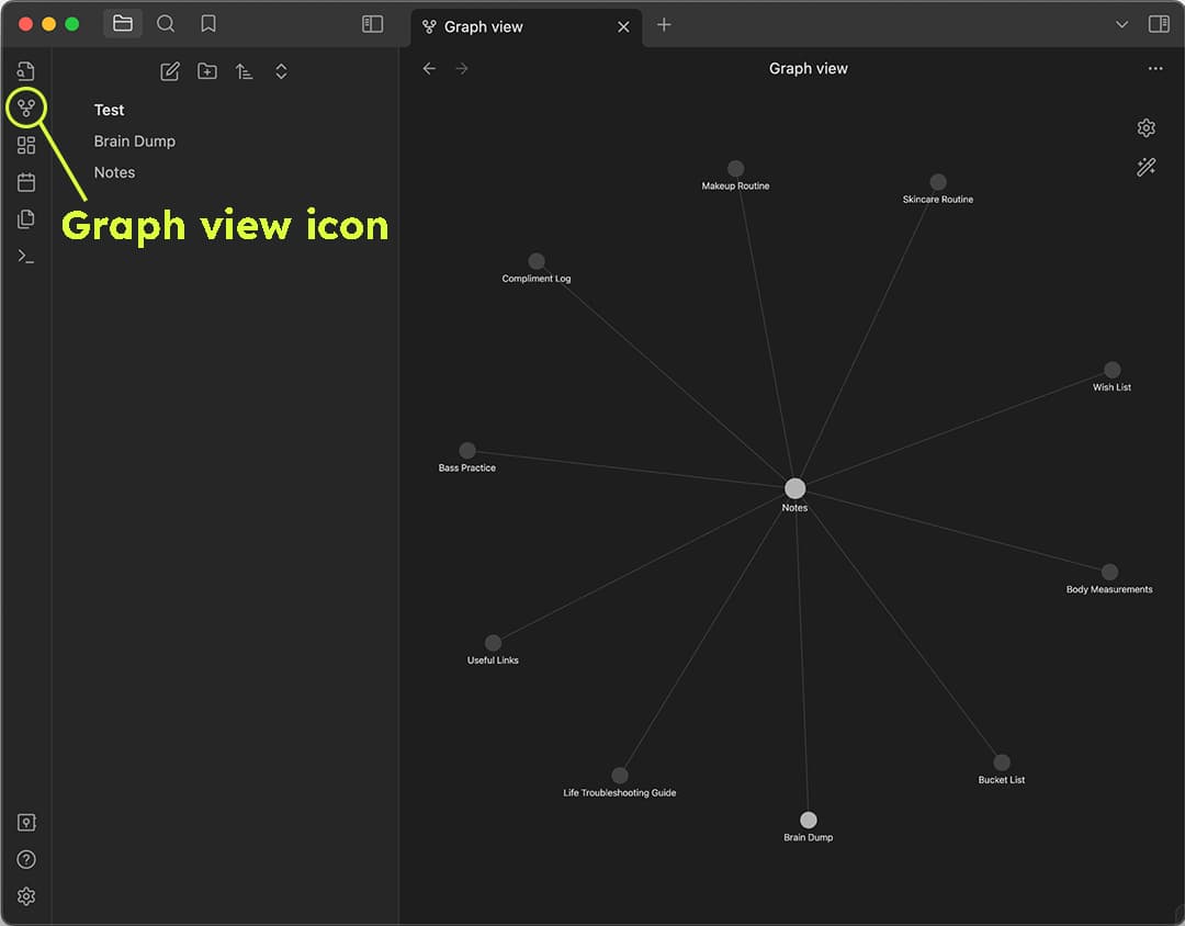 Screenshot of graph view in Obsidian